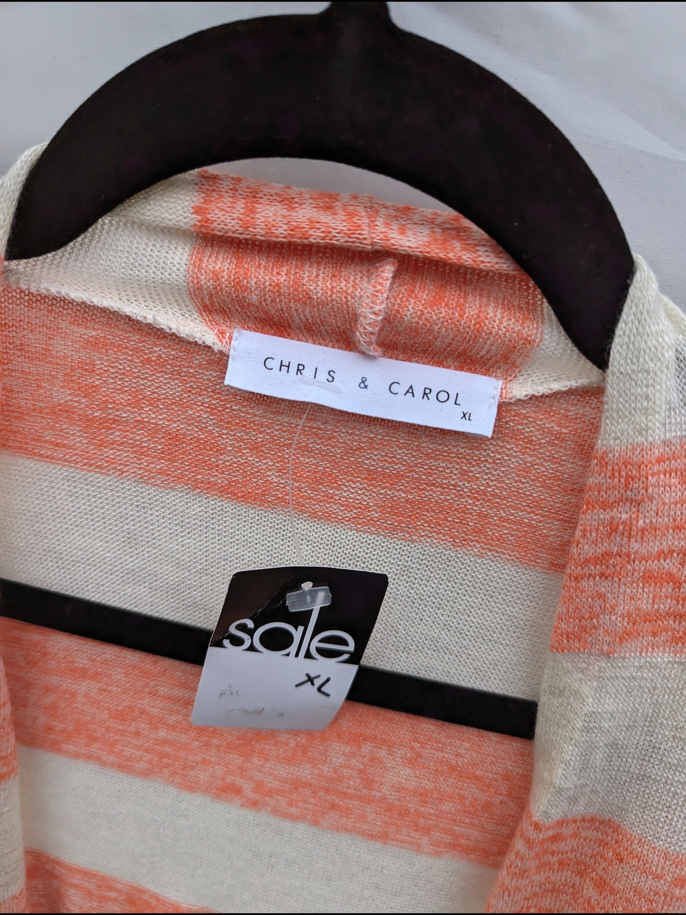 Chris & Carol Striped Open Cardigan in Coral and Cream - Picture 11 of 11
